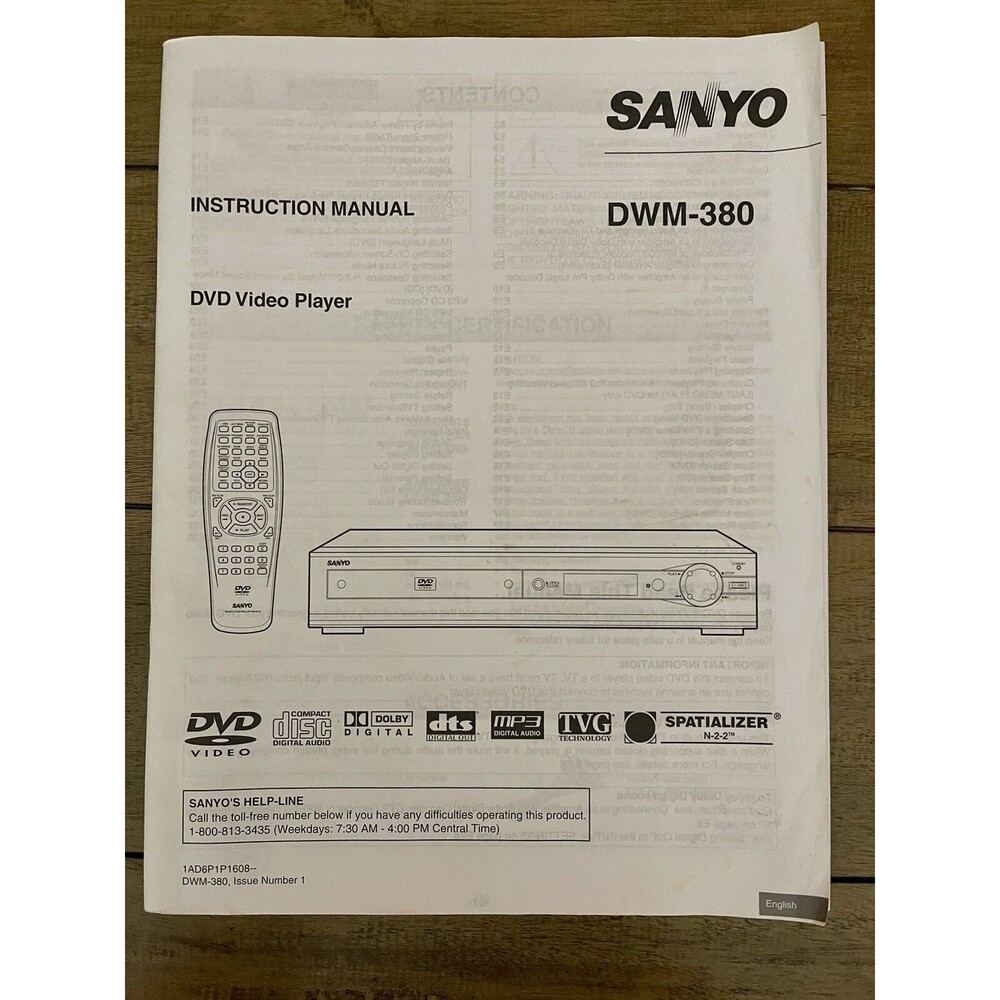 instruction manual  Sanyo DVD video Player DWM-380